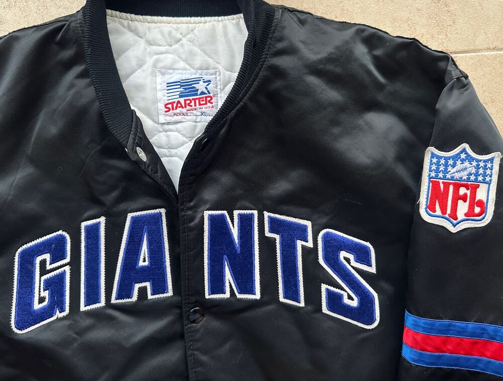 New York Giants 80s STARTER satin bomber jacket XL black NFL Pro vintage